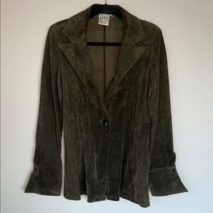 Finley Green Suede Leather Whimsigoth Button Up Lightweight Jacket